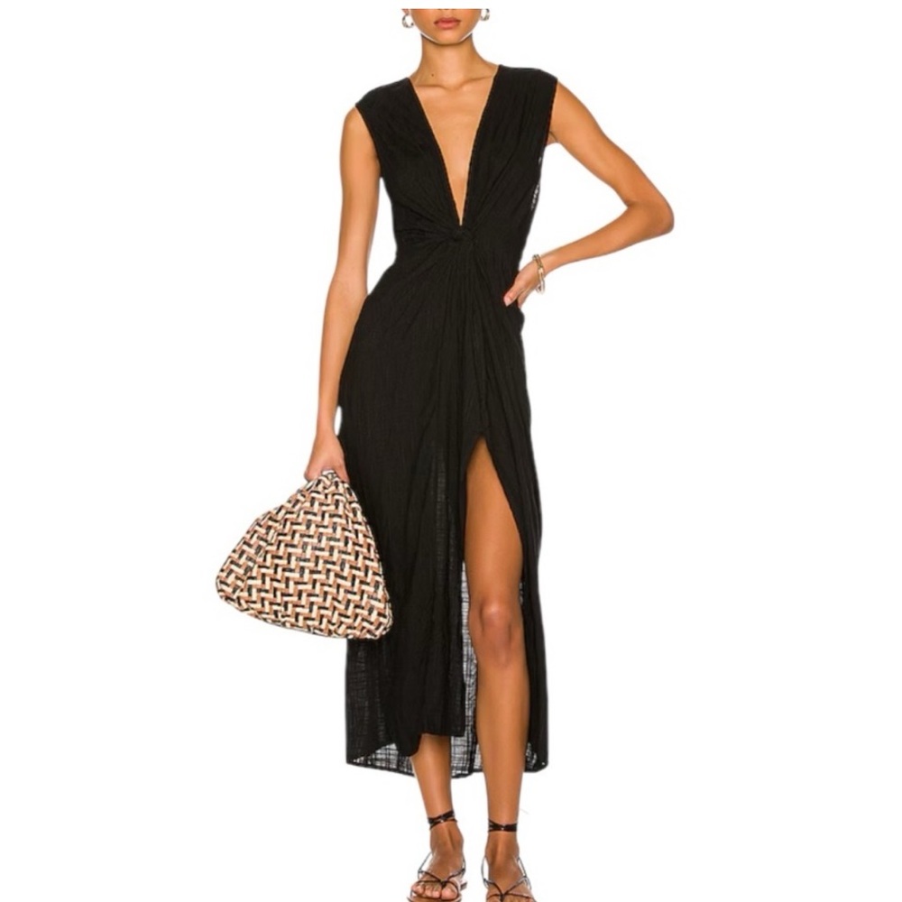 L*Space Revolve Women’s Down The Line Sleeveless Swim Cover Up Black Gauze sz S